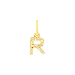 Pingente letra R de ouro 18k com pedras
