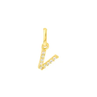 Pingente letra V de ouro 18k com pedras