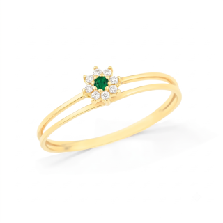 Anel de ouro 18k chuveiro pedra verde