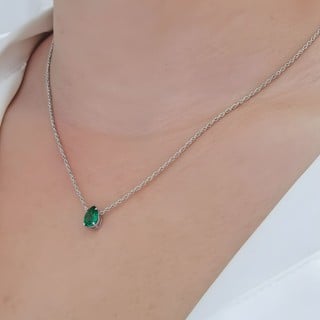 Pingente de ouro branco gota verde