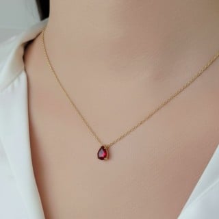 Pingente de ouro gota 18k pedra vermelha