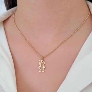 Pingente menina de ouro 18k filha Joy