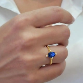 Anel com pedra azul ouro 18k cruzeiro do Sul