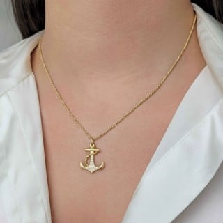 Pingente de ouro 18k âncora cravejada Deep