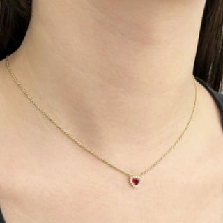 Pingente coração de ouro 18k vermelho e branco