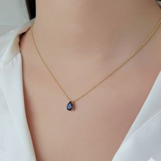 Pingente de ouro gota 18k pedra azul