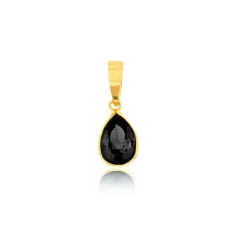 Pingente de ouro 18k gota em ouro com pedra de zircônia ônix