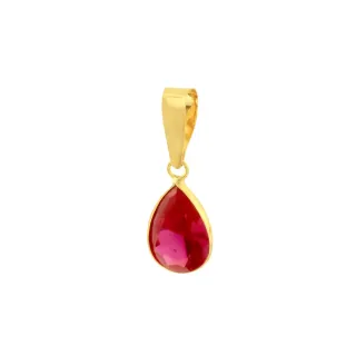 Pingente de ouro 18k gota em ouro com pedra de zircônia vermelho