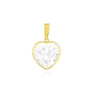 Pingente de ouro 18k coração em zircônia branca / transparente