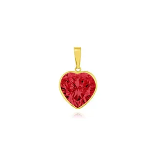 Pingente de ouro 18k coração zircônia 8mm vermelha