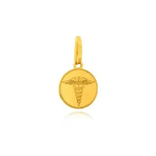 Pingente de ouro 18k profissão Medicina placa redonda pequena