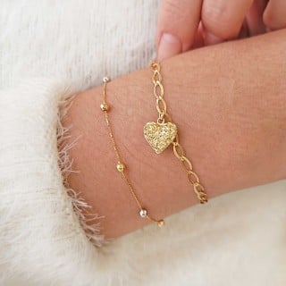 Pulseira de ouro 18k feminina pingente coração Just Love M
