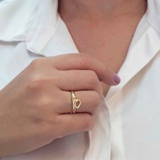 Anel de Ouro 18k Com pingente de Coração