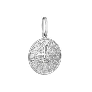 Pingente de São Bento medalha ouro branco 18k M