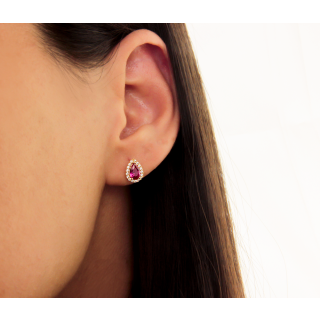 Brinco de Ouro 18k gota rosa cravejada de zircônias
