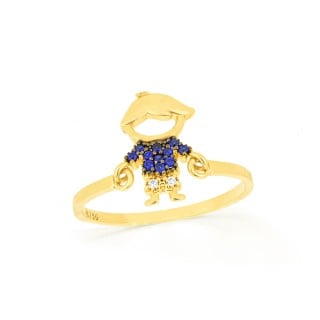 Anel filho menino de ouro 18k azul articulado