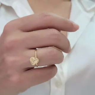 Anel com pingente de ouro 18k coração rendado