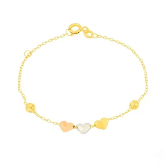 Pulseira infantil bebê de ouro 18l corações móveis