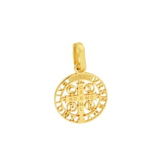 Pingente de ouro 18k medalha São Bento com gravações laser