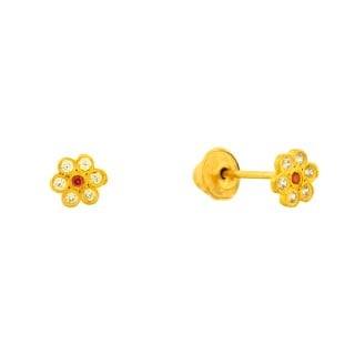Brinco de ouro 18k bebê infantil flor com pedras