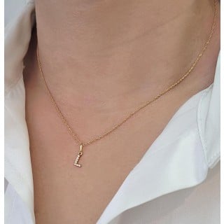 Pingente letra L de ouro 18k com pedras