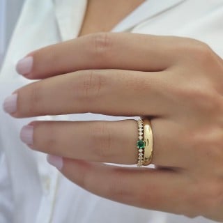 Anel solitário pedra verde ouro 18k