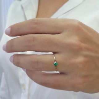Anel de ouro 18k solitário pedra verde 4mm