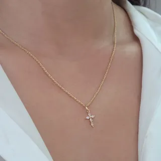 Pingente cruz de ouro 18k cravejas navetes