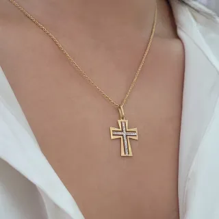 Pingente cruz de ouro 18l laminada com ouro branco