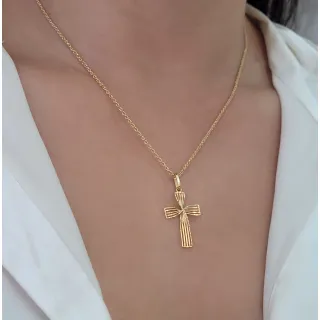 Pingente cruz de ouro 18k trançada