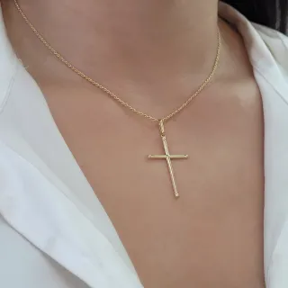 Pingente de ouro cruz 18k grande oco