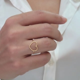 Anel de Ouro coração 18k bolinhas