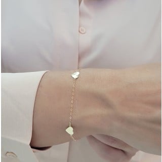 Pulseira de ouro 18k três corações