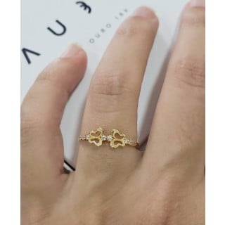 Anel de ouro 18k pedras e borboletas