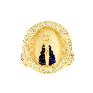 Anel de ouro Nossa Senhora Aparecida fundo fosco