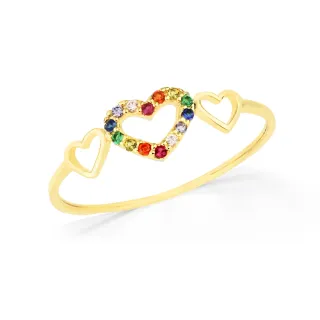 Anel de ouro feminino coração colorido