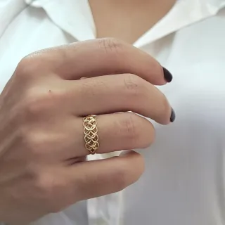 Anel de ouro renda diamantada