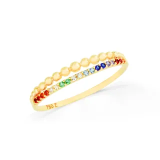 Anel de ouro 18k aro duplo bolinha colorido