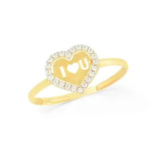 Anel de ouro coração 18k I Love U