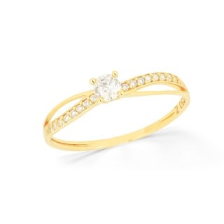 Anel de Ouro 18k solitário noivado ondas