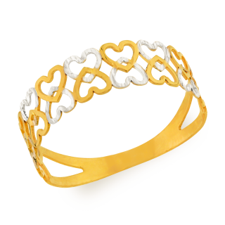 Anel ouro 18k amarelo e branco corações