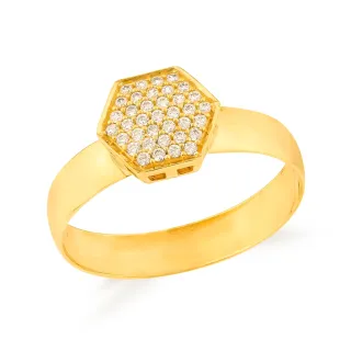 Anel chuveiro sextavado de ouro 18k