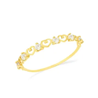 Anel coração vazado de ouro 18k cravejado alternado