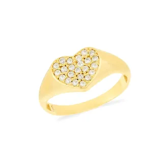 Anel coração de ouro 18k chancela cravejado