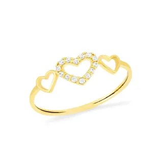 Anel de coração triplo cravejado ouro 18k