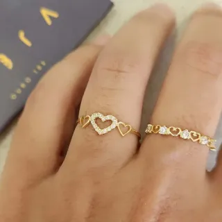 Anel de coração triplo cravejado ouro 18k