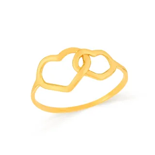 Anel de coração duplo de ouro 18k