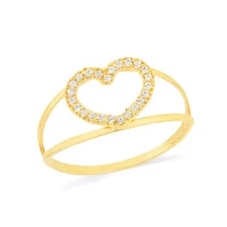 Anel de coração vazado cravejado ouro 18k 