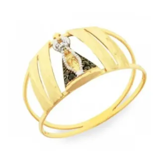 Anel de Nossa Senhora Aparecida ouro 18k com zircônias