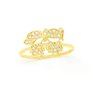 Anel de ouro 18k casal de filhos cravejado